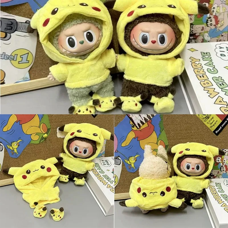 

15 17cm For Labubu Doll Cartoon Cute Pikachu Plush Outfit Clothes Shoes Set Kpop Kawaii Ropa Clothing Standing Posture Doll
