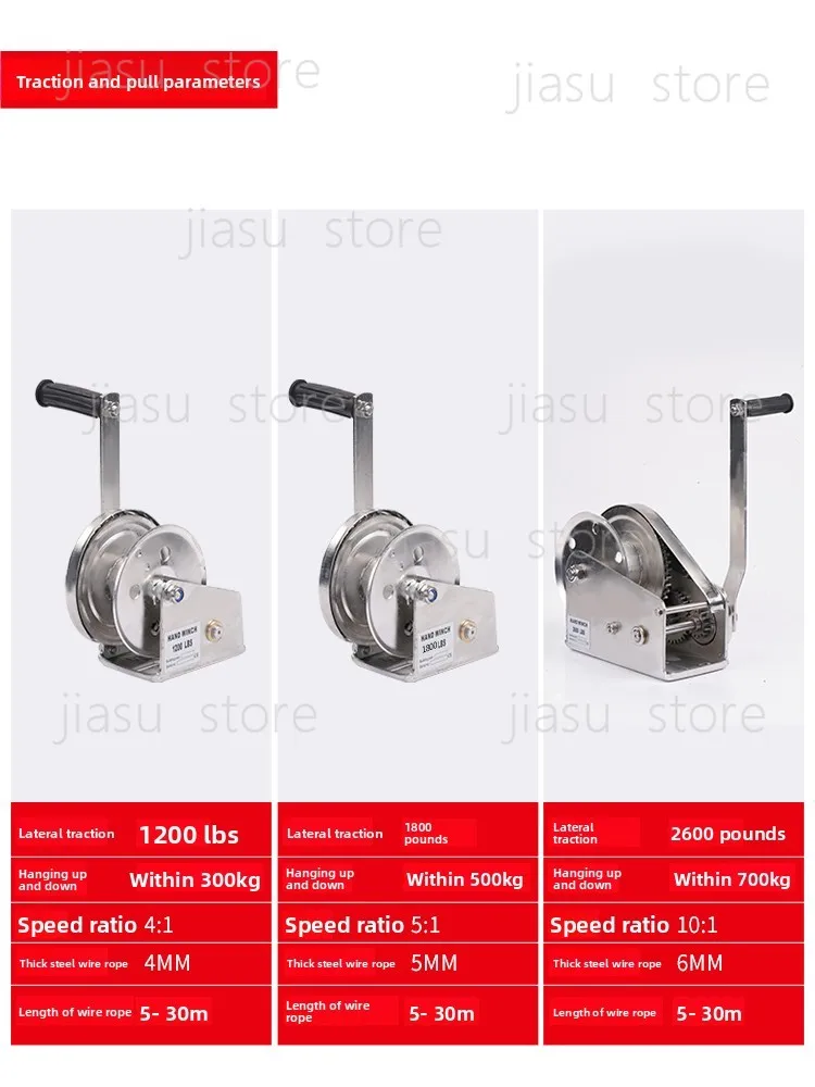 304 Stainless Steel Self‑Locking Hand Winch, Anti‑Corrosion Manual Hoist for Lifting and Pulling Operation