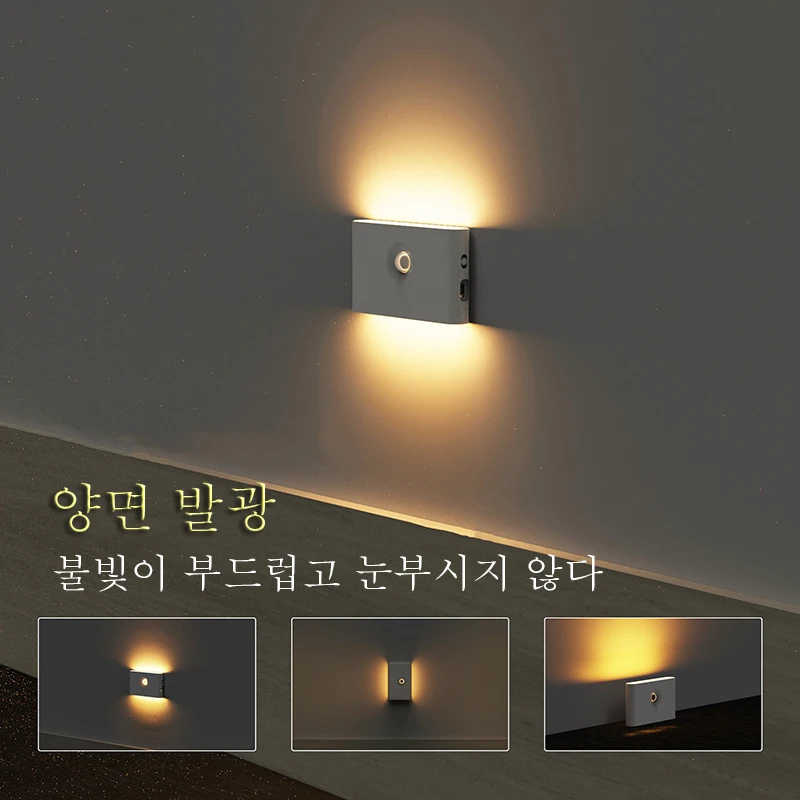 Night Light Intelligent Induction Rechargeable Side Luminous Motion Sensor Wireless Magnetic Installation LED Stair Bedside Lamp