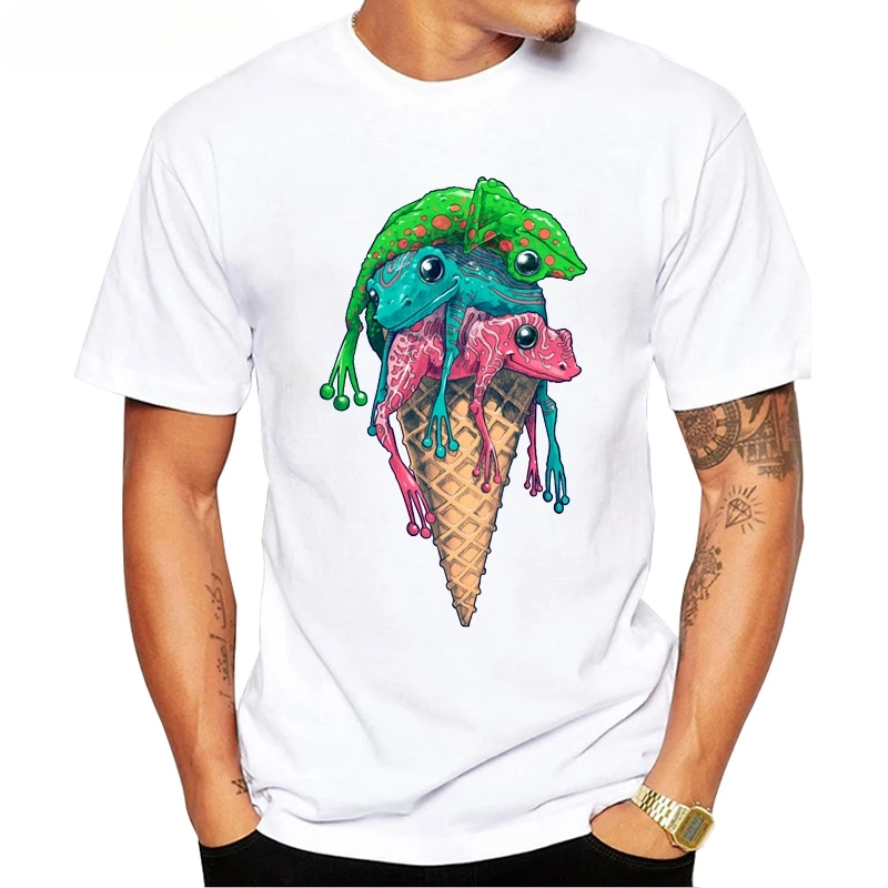 New Arrivals TEEHUB Cool Men's Fashion Icecream frog Design T-Shirt Short Sleeve O-neck Tops Hipster Tee streetwear Hot Sale