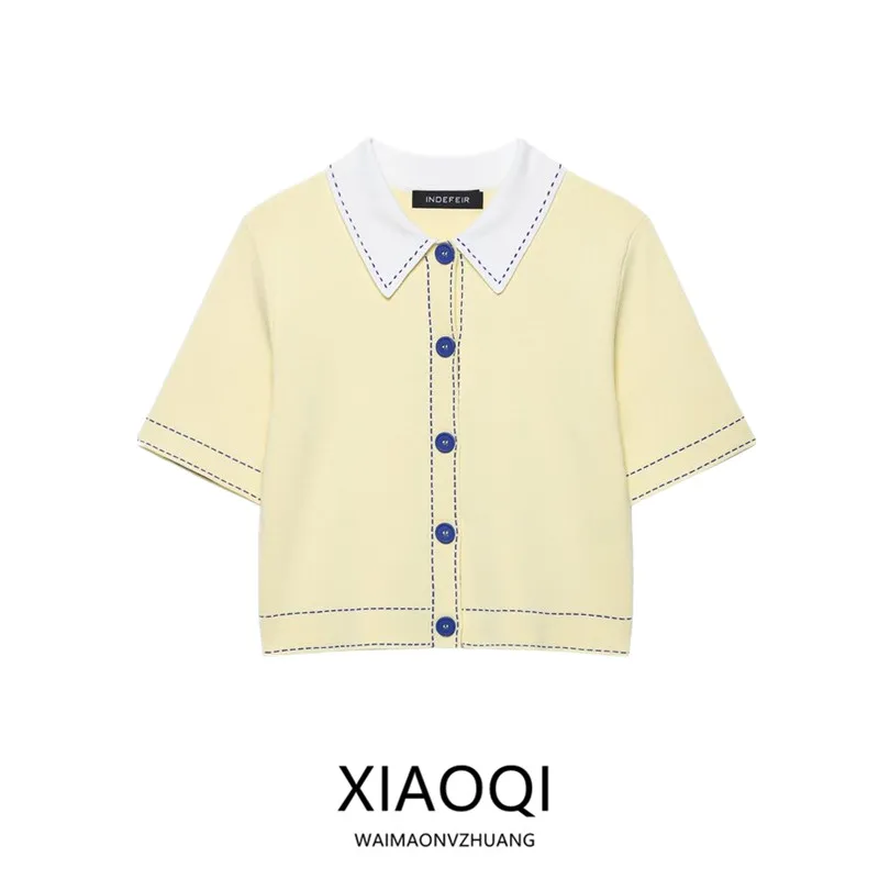 

Fall 2025 New Women's Knitted ort Sve Collar Jaet Design Sense Sewing Line Outerwear Faion Commute Sle Pure C...