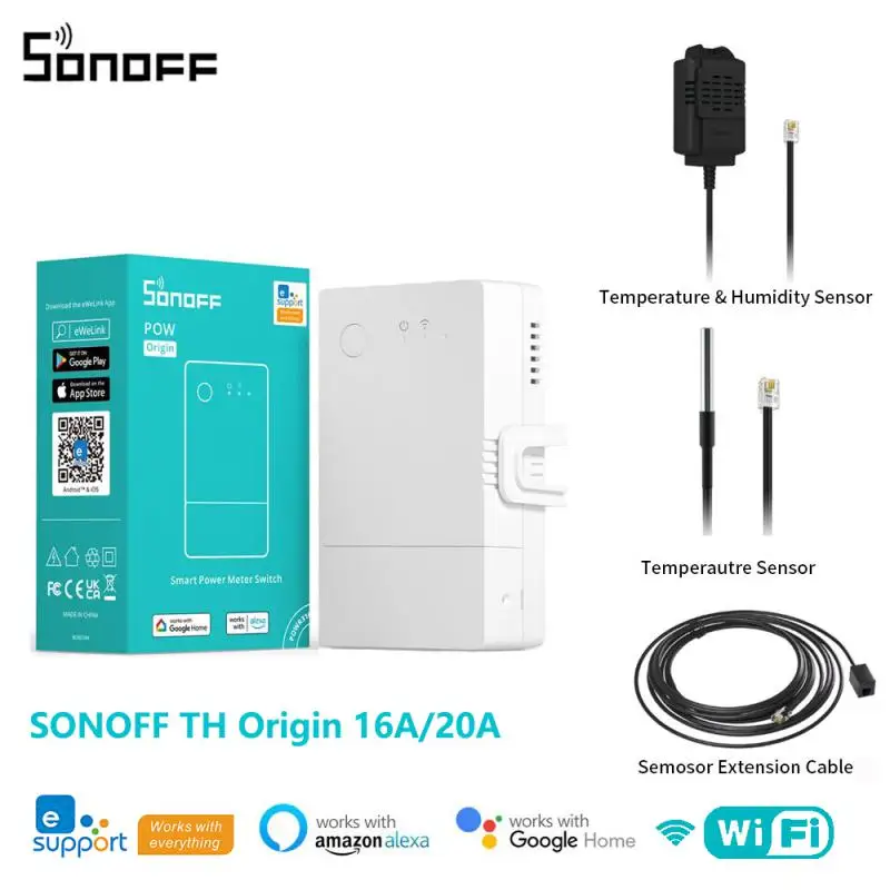 SONOFF inteligentny przełącznik WiFi pochodzenia z wskaźnik temperatury i wilgotności inteligentną automatyką domową wsparcie dla Alexa Google Home Asystent