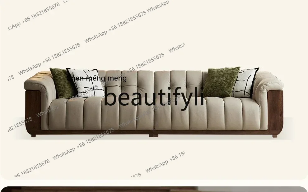 D178   North American black walnut sofa leather straight row, lazy and relaxed retro style sofa
