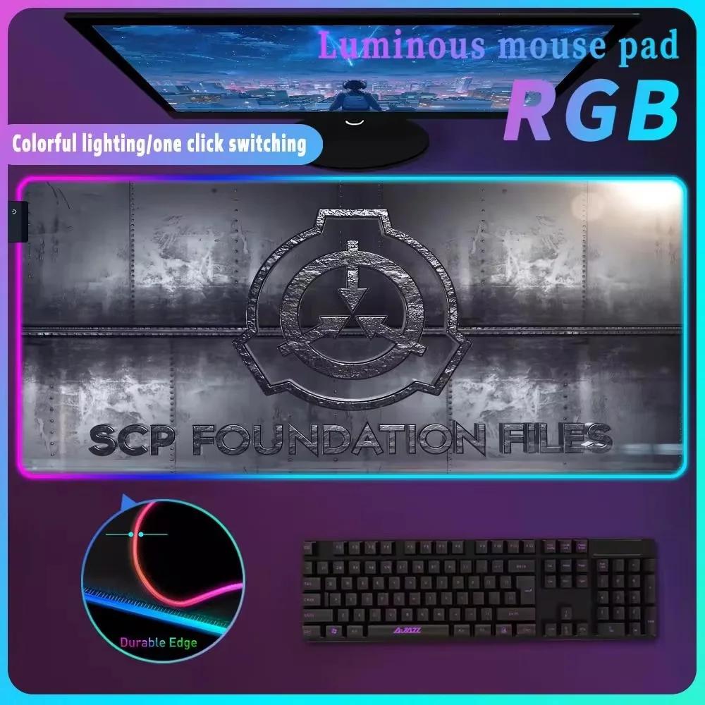 RGB Mouse Pad S_SCP F_Foundation Computer Mat LED Mouse Pad Table Office Carpet Luminous Desk Mat Keyboards Gamers Decoracion