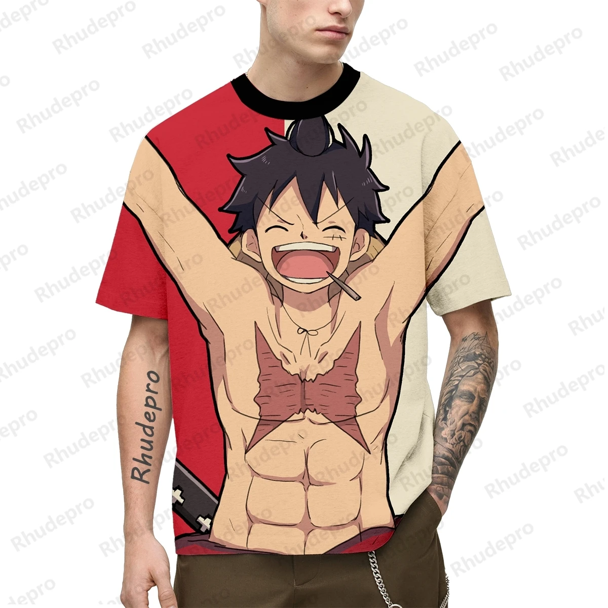 Camiseta Impressa Luffy 3D dos homens, Camisa Engraçada de Uma Peça, Camiseta Harajuku Japonesa, Roupas de Manga Curta, Tops e Camisetas