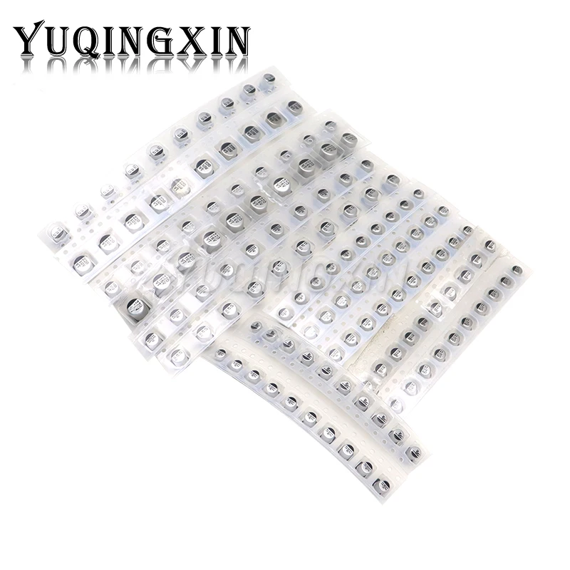 130pcs/Lot 1uF-220uF SMD Aluminum Electrolytic Capacitor Assorted Kit 13values*10pcs=130pcs Capacitance Samples Set