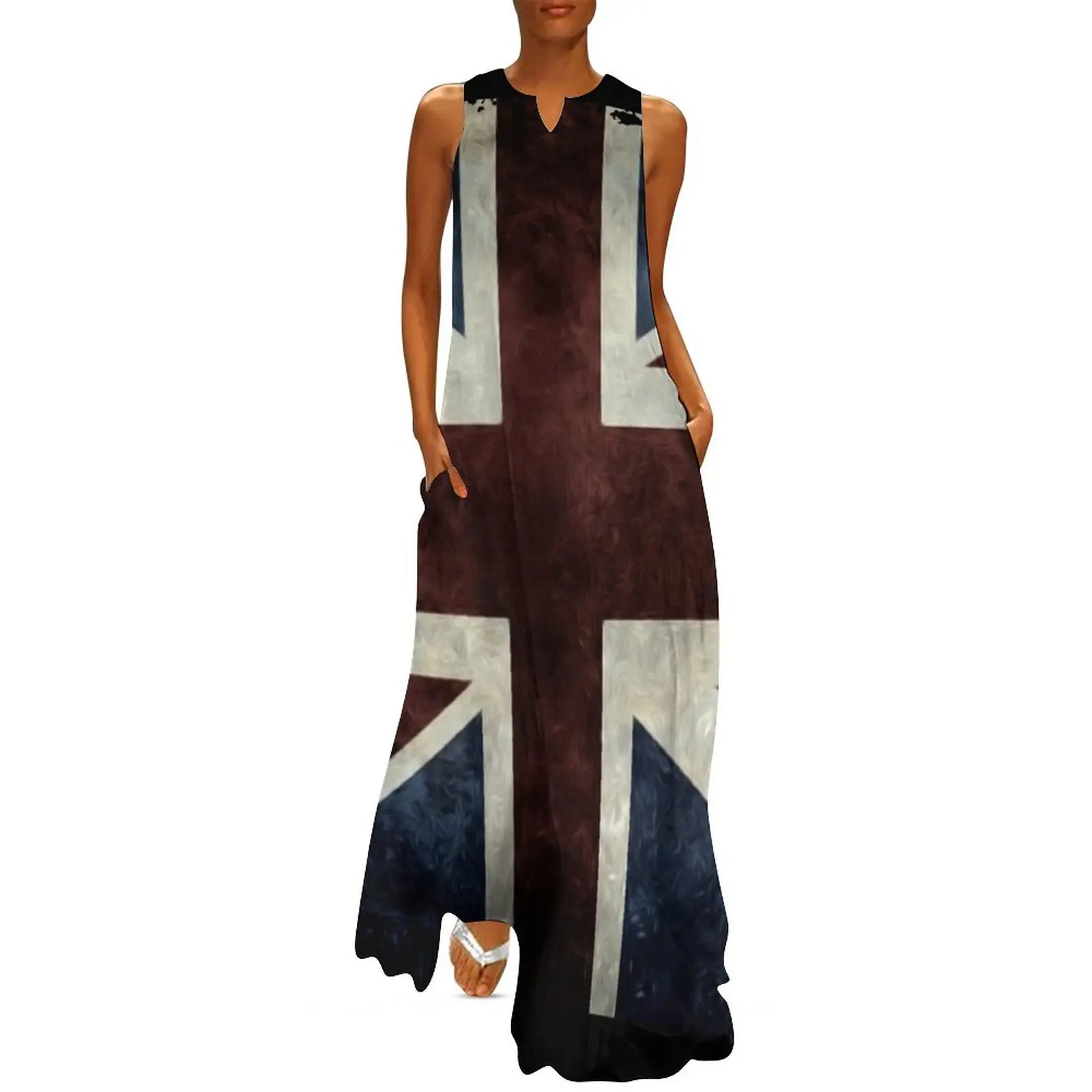 

A grunge looking distressed Union Jack uk version Long Dress dresses for womens women dress evening dress