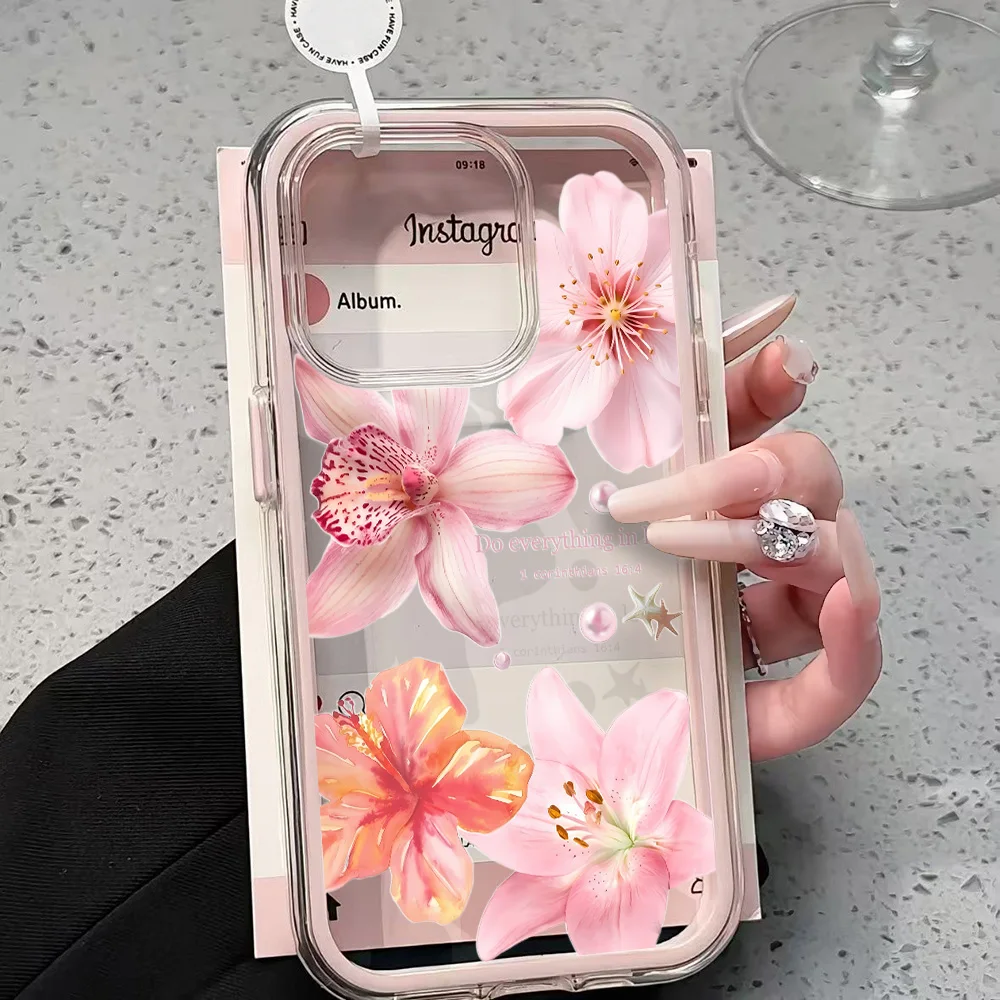 Pink Flowers Phone Case For Samsung Galaxy S26 Ultra S25 S24 edge s22 s23 Plus FE A57 A54 A55 A16 A35 A36 A37 5G Clear Cover