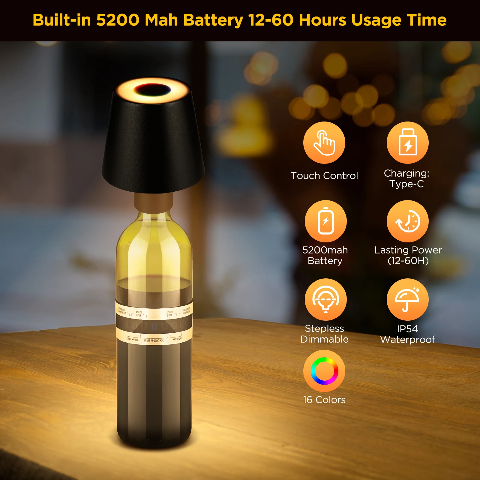 Lámpara LED para botella de vino, luz nocturna de Metal inalámbrica portátil con atenuación táctil, recargable por USB, decoración de comedor