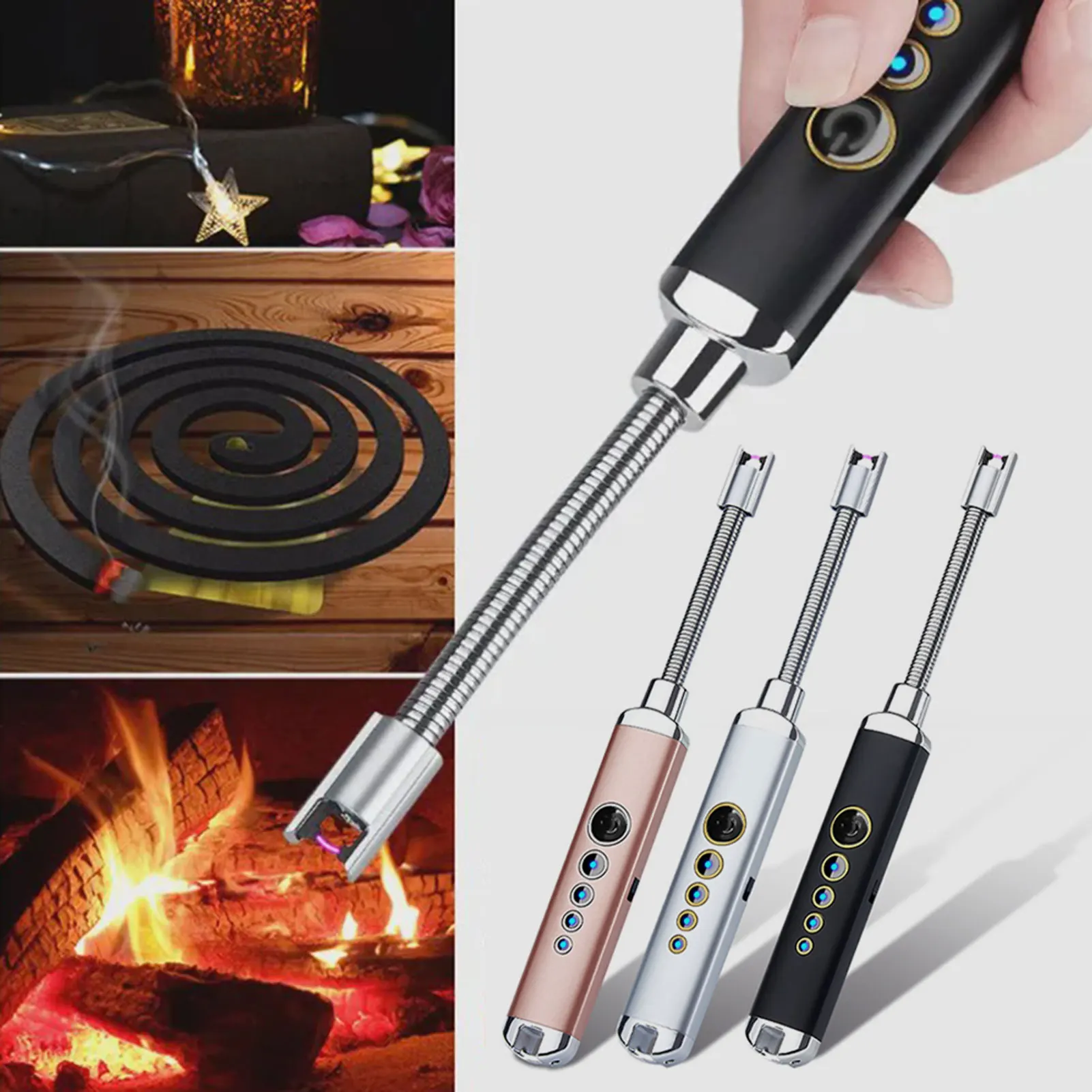 Candle Lighters Rechargeable Arc Lighter Windproof Flameless Lighters with Power Display for BBQ Grills