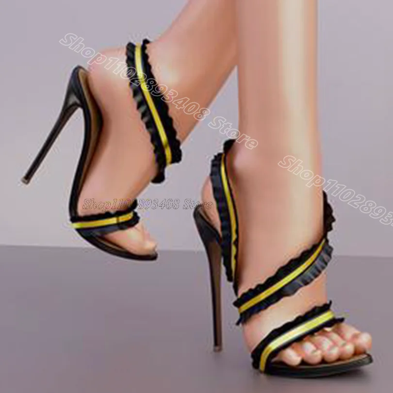 Black Trim Decor Open Toe Sandals Stiletto Heels Fashion Design for Women British Style Casual Sandals 2024 Zapatos Para Mujere