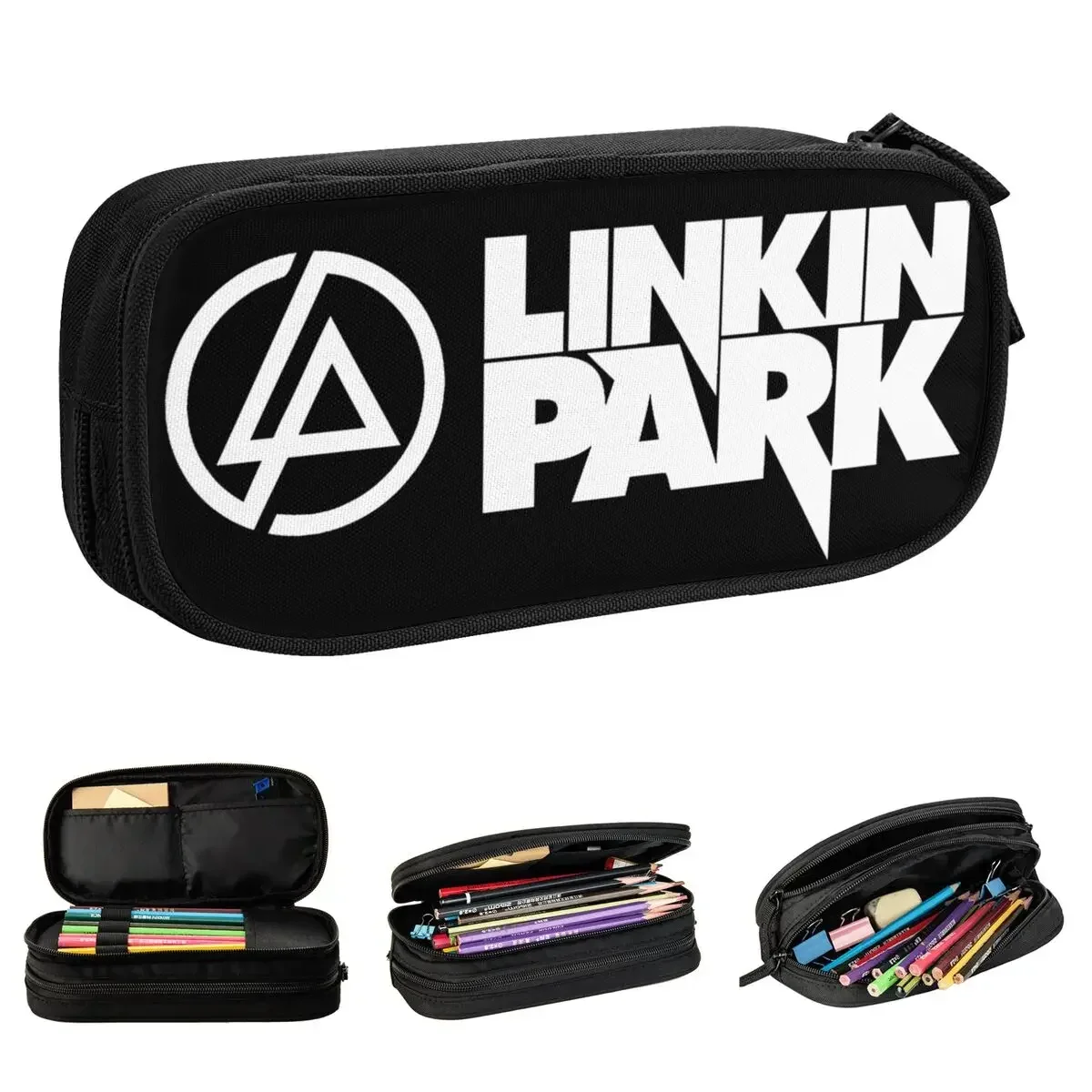 

Large Pen Box Linkinpark Rock Music Band Office Accessories Vintage Logo Double Layer Pencil Bag Girl Make Up Bag Suprise Gift