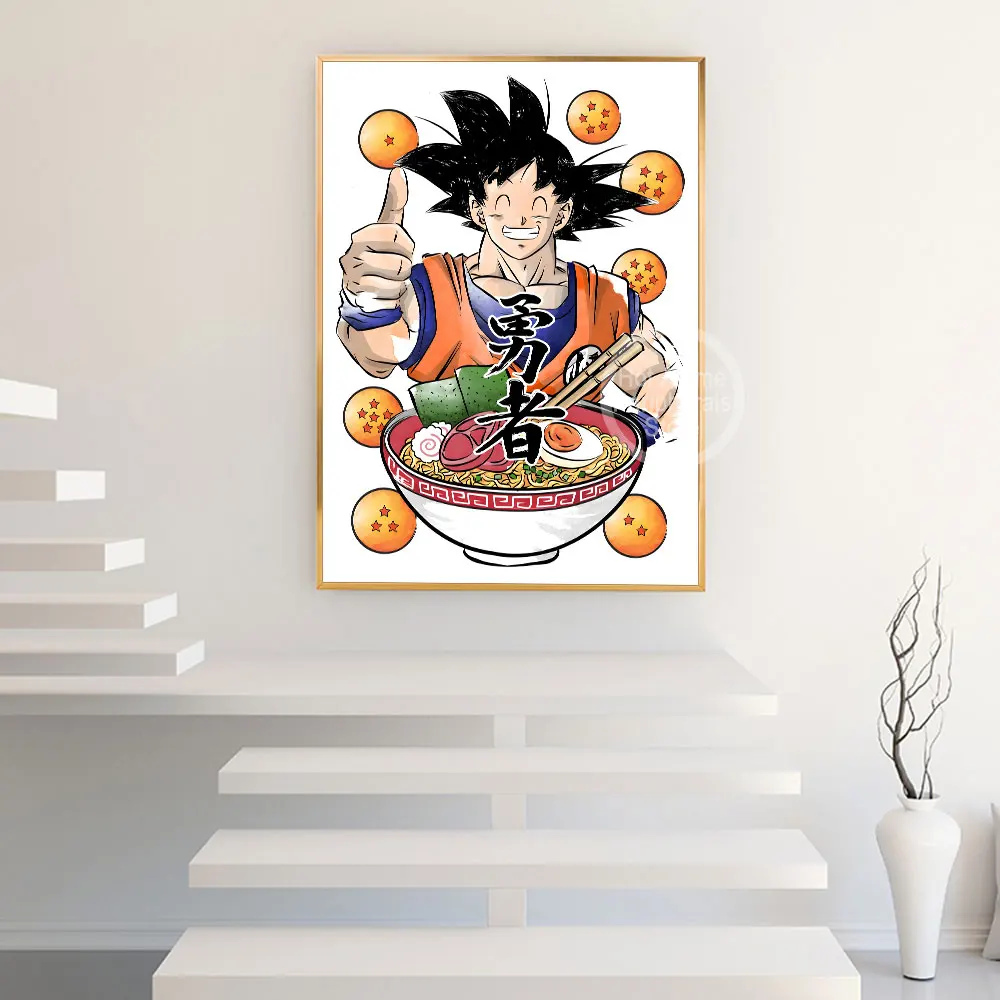 Póster periférico de Dragon Ball, imagen artística de Son Goku Eating Noodles, pintura en lienzo de Anime Retro, Mural impreso, decoración de restaurante, regalo