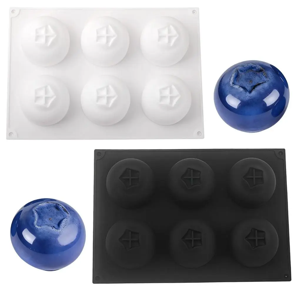 Forma de Silicone Flexível com 6 Cavidades para Mousse de Mirtilo, Resistente ao Calor, em Formato de Fruta, Grau Alimentício, Livre de BPA
