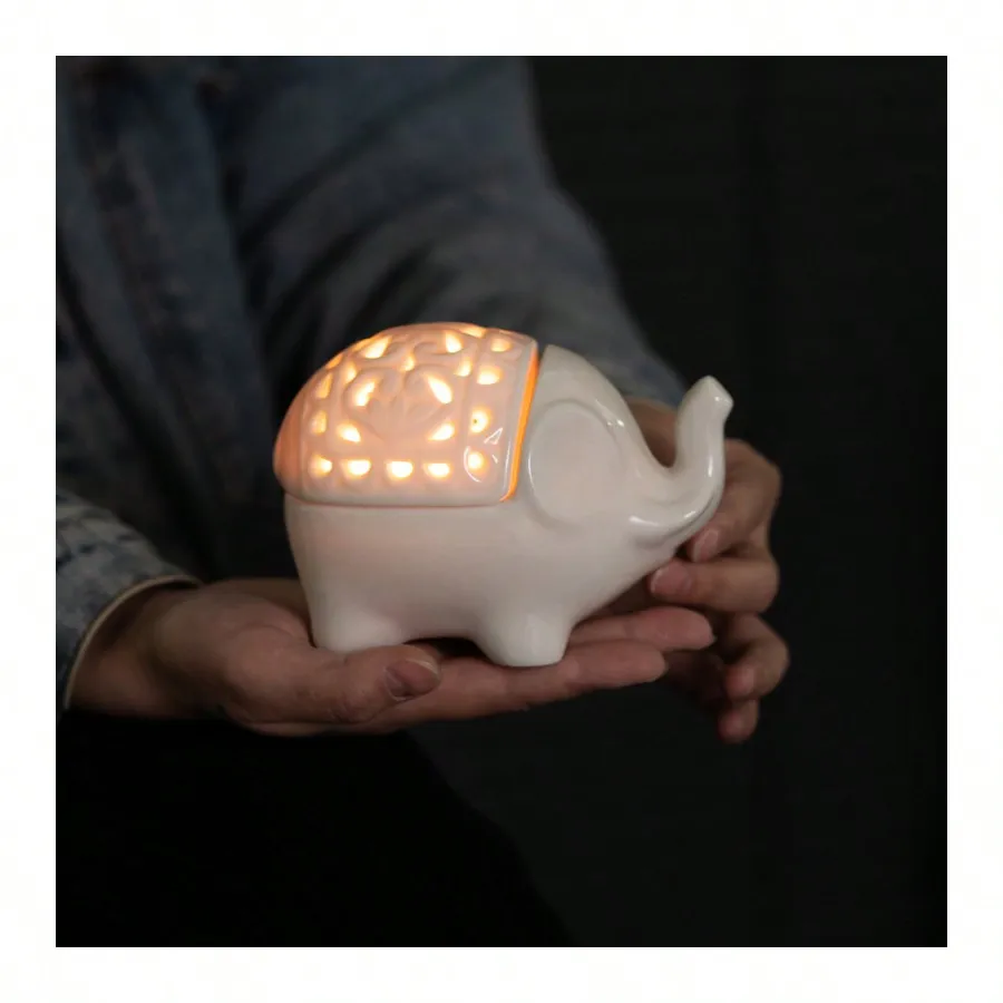 Cute Elephant Ceramic Aroma Burner Hollow Carved Essential Oil Wax Melt Warmer Tealight Candle Holder Home Decor - view 3