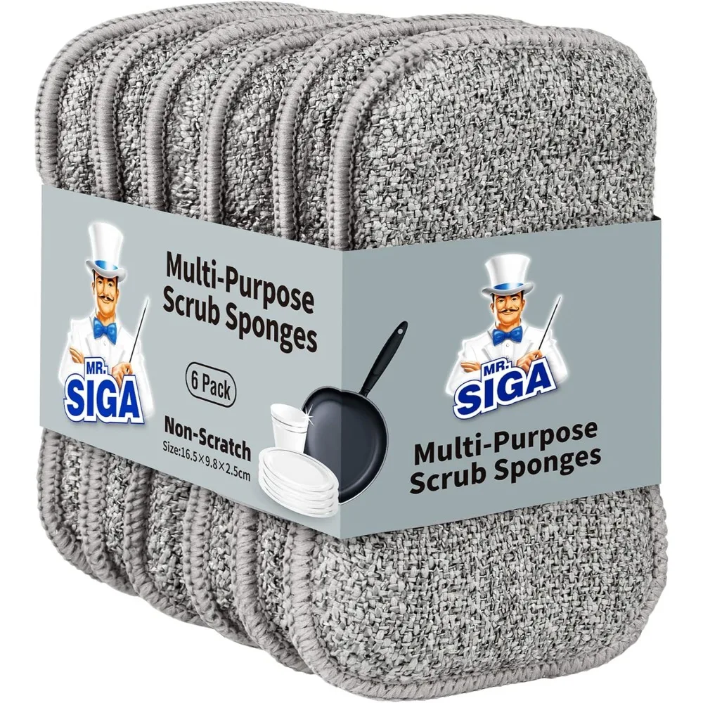 

Dual Sided Long Lasting Reusable Dishwashing Cleaning Sponges for Kitchen 6 Pack