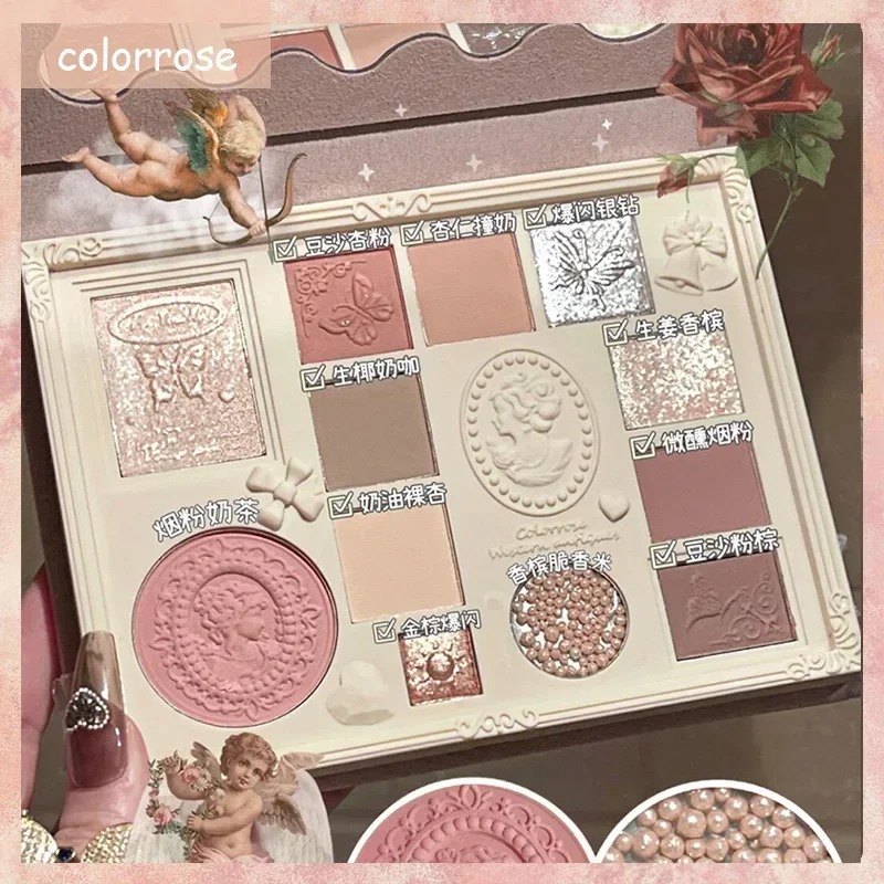 Paleta de sombra de ojos en relieve de Color rosa, paleta de maquillaje con rubor, perla mate, resistente al agua, maquillaje bonito, Cosméticos de belleza raras