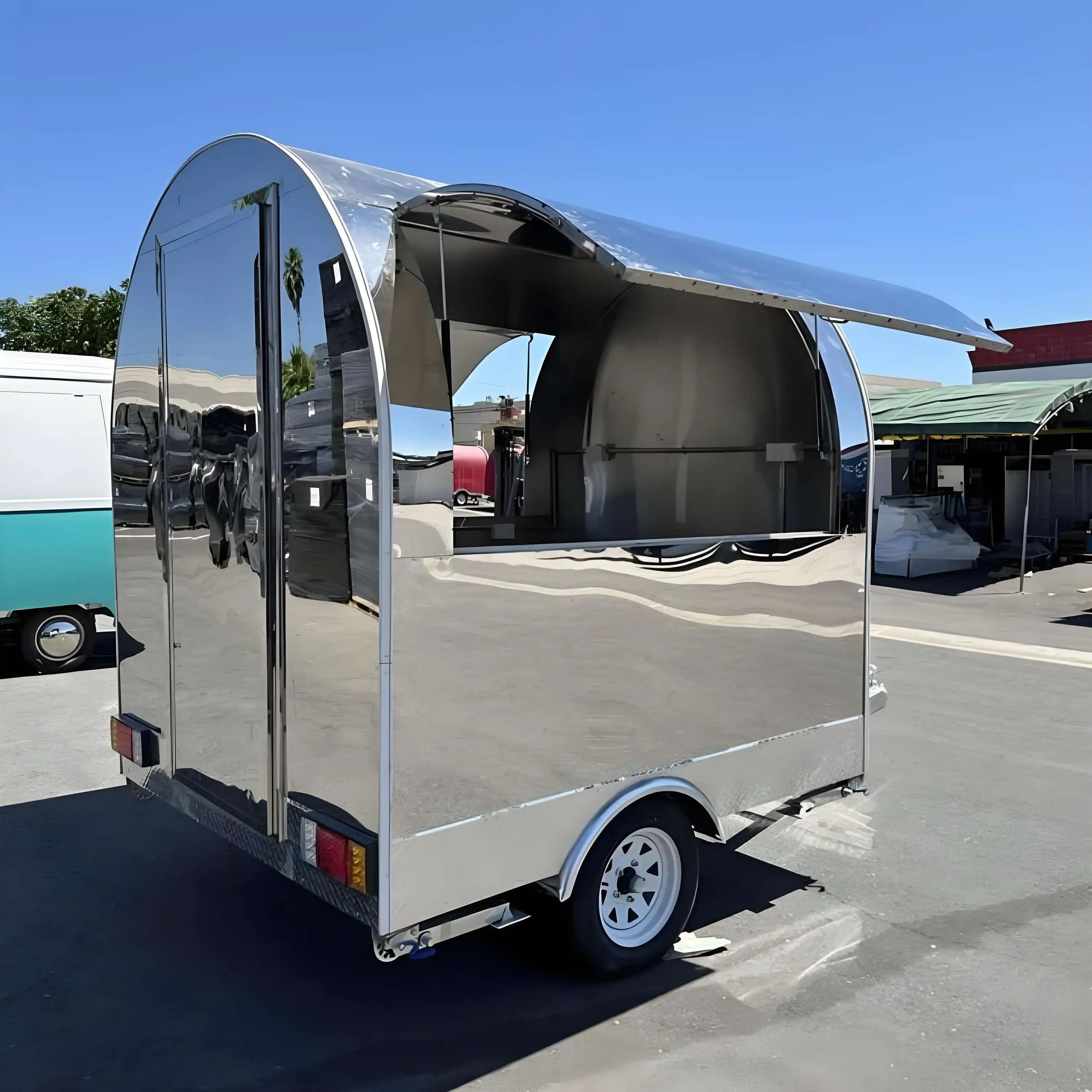DOT Certified 304 Stainless Steel Round Food Trailer Small Snack Food Truck with CE for Fast Food & Ice Cream Cart on Sale USA