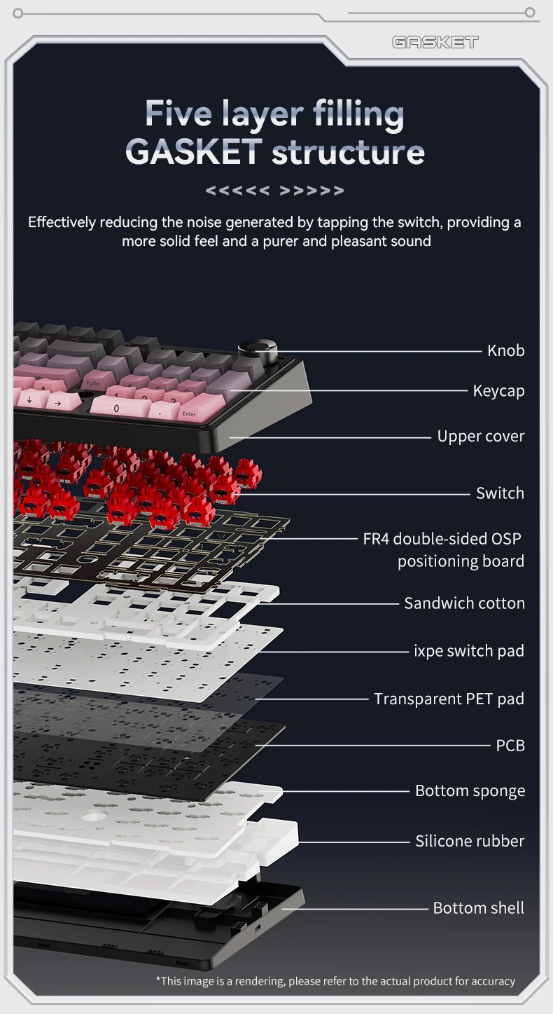 Ajazz AK980 V2 Gaming Mechanische Tastatur Geschenk-Switch Vollgröße RGB-Tastenkappen Montage Drei Modi – Detail 6