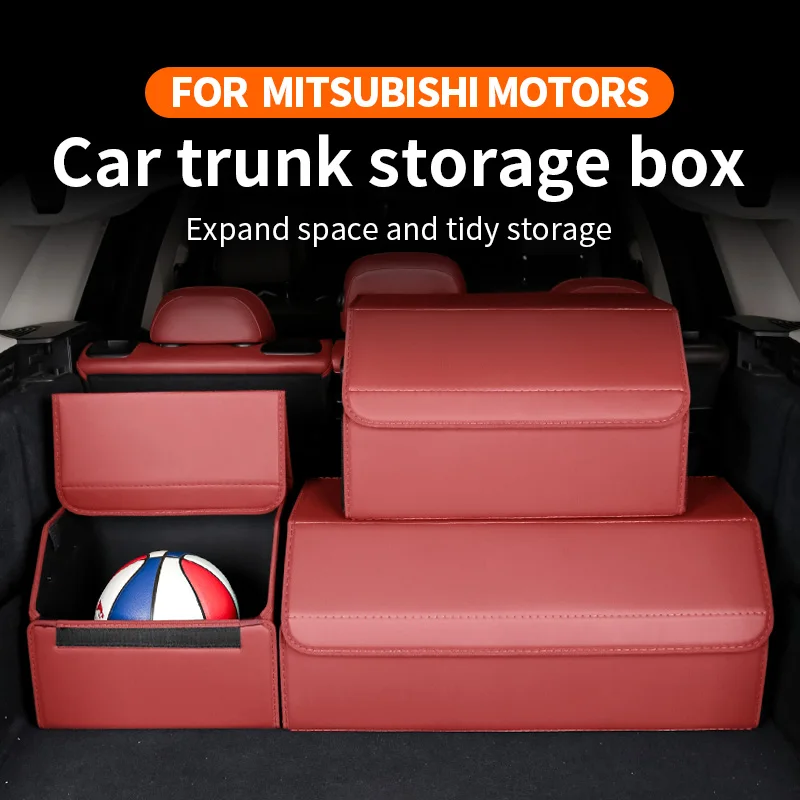 

LIMUD Car Trunk Storage Box Leather for Mitsubishi Eclipse Cross Outlander Montero ASX Waterproof Stowing Tidying Car Organizer
