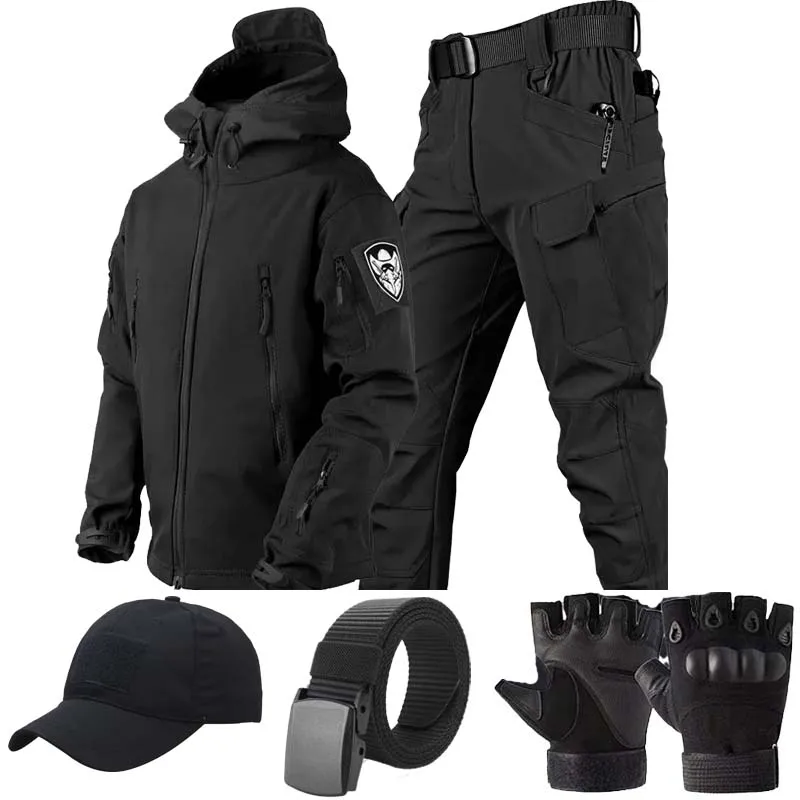 Winter Fleece Soft Shell Tactical uniform military set hunting Jacket Warm pants Hiking Suits Windproof Wear Resistant Work Suit