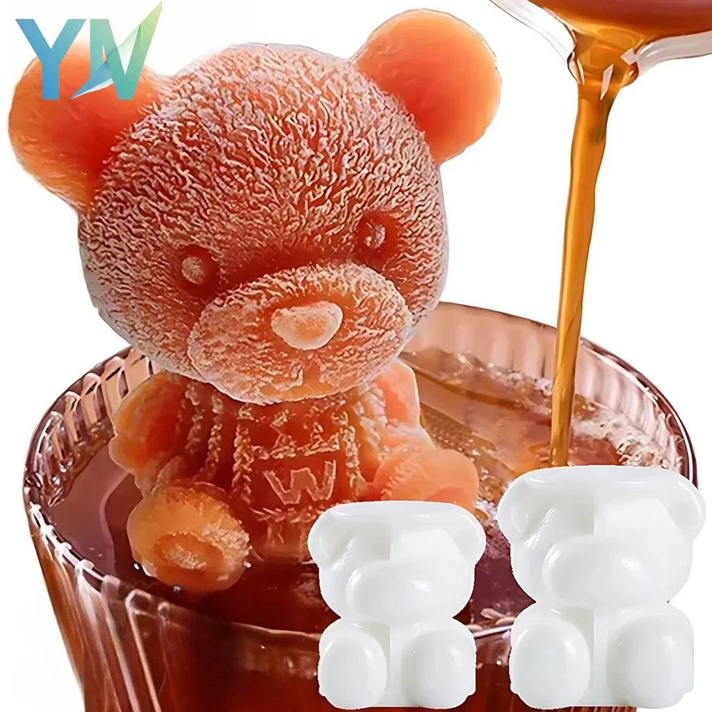 1-10 Stück 3D Bären-Silikon-Eiswürfelform für Cafés und Küchen, Schokoladen-, Bonbon- und Eiscreme-Dessert-Hersteller