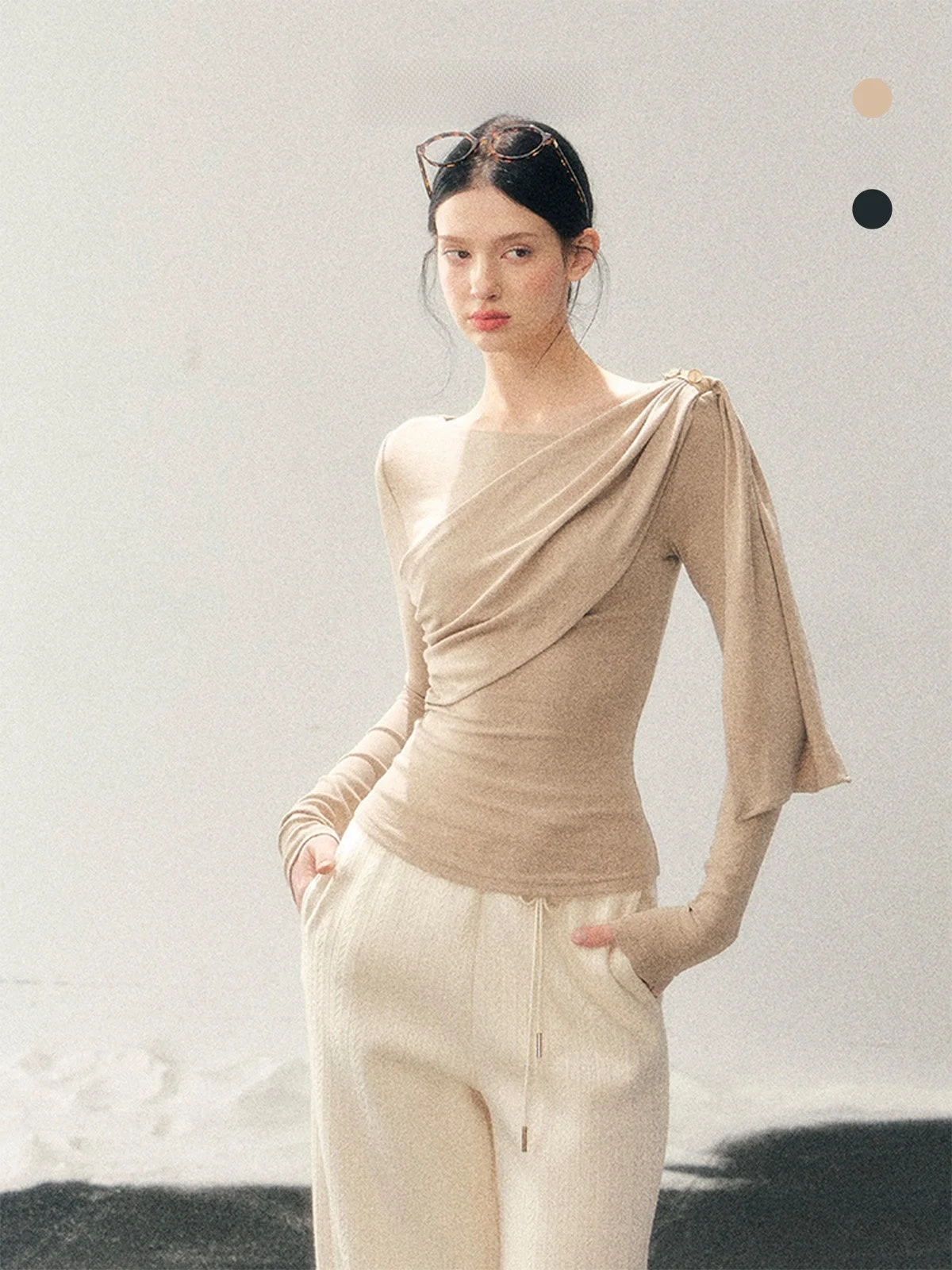 

Женская футболка AOMALM с длинным рукавом, легкая, с завязками на талии, зимняя, с ленточным дизайном, повседневная, модная, из смесового хлопка