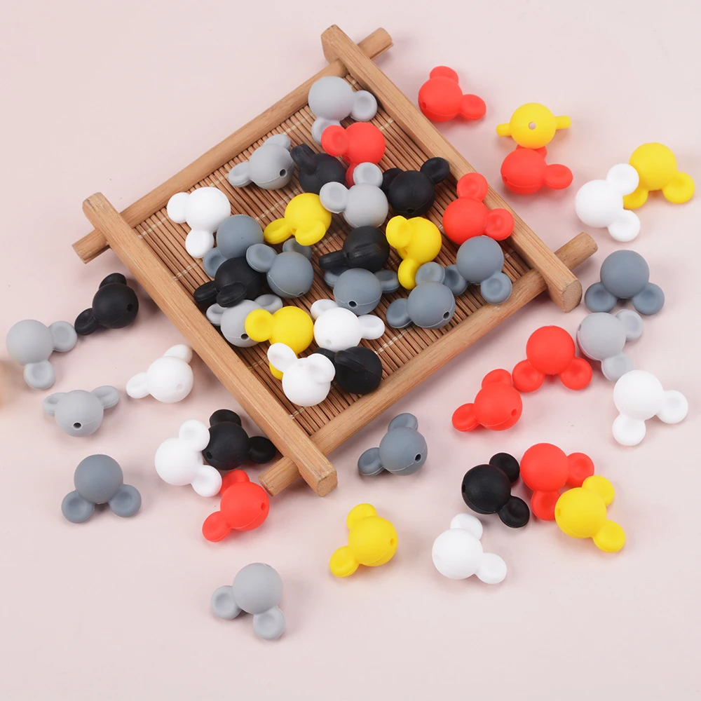 LOFCA 48pcs Silicone Teething Mouse 6color Bead Baby Teether Bead Food Grade Silicone Beads BPA Free DIY Necklace Pendant Making