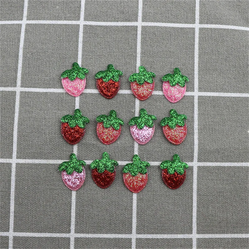 20pcs 2.1cm Glitter Padded Strawberry Appliques Patches Craft Headwear Hair Clips Accessories Clothing Decor Artesanato Material