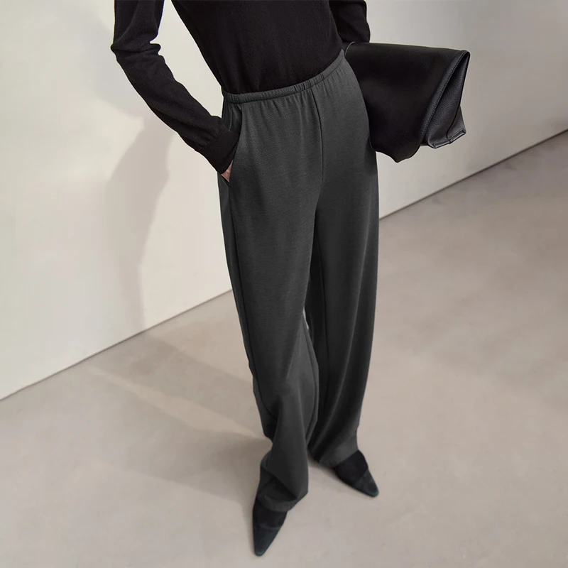 AMII Woman Trousers 2026 Autumn Minimalist Versatile Middle-aged Women's Clothes Straight Knitted Casual Ladies Pants12523130