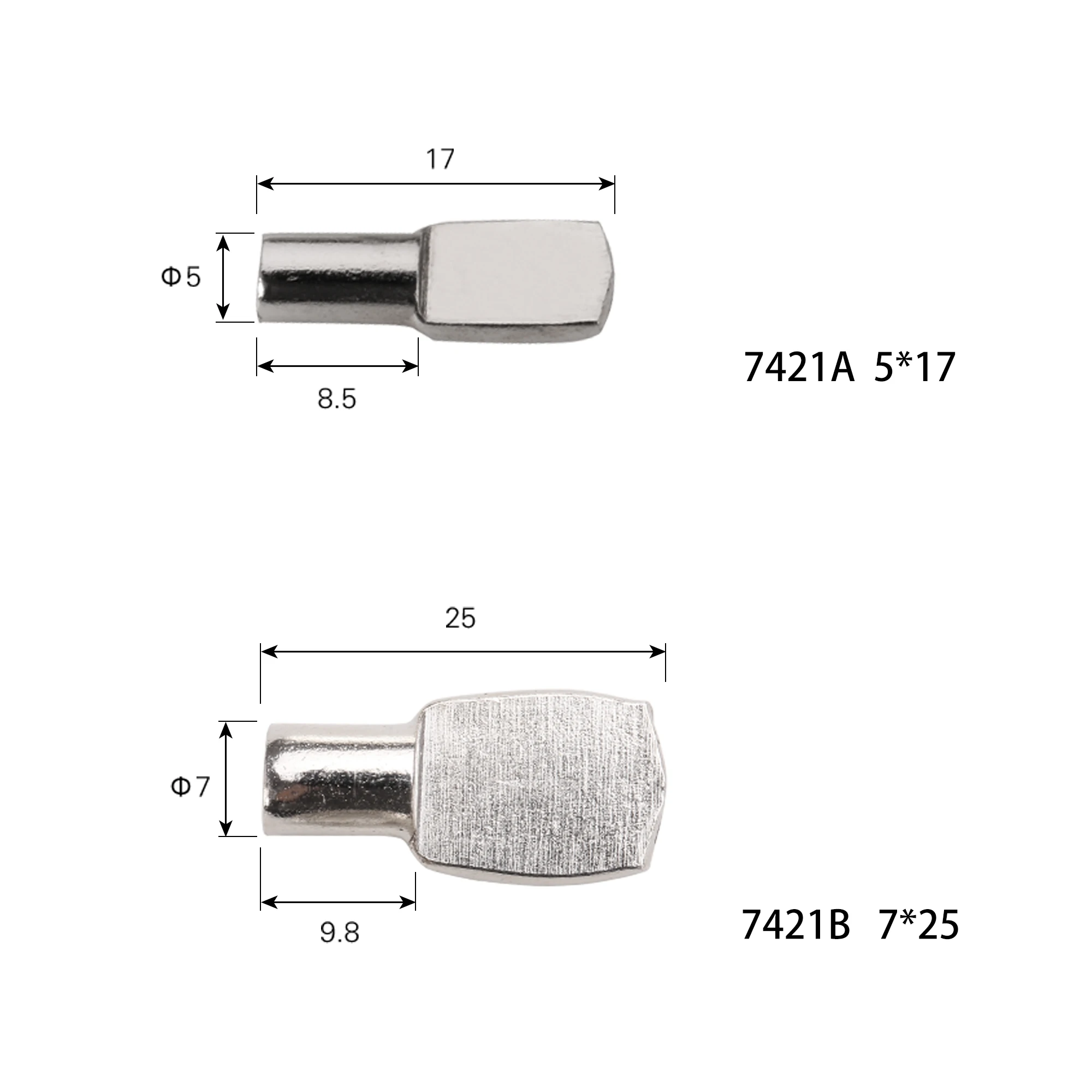 10PCS Furniture Cabinet Adjust or Removable Shelf Support Pin, Iron with Nickel Color Metal Pegs