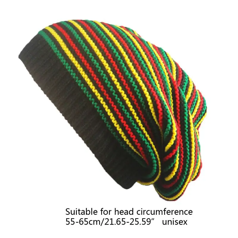 Winter Beanie Hat for Men Women Warm Cozy Knitted Harajuku Hip Hop Jamaica Rainbow Strippes Stretchy Slouchy Skull Dropship