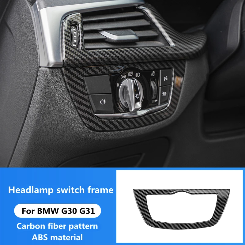 Car styling carbon fiber pattern interior for BMW new 5 series G30 G31 headlight switch decorative frame sticker interior