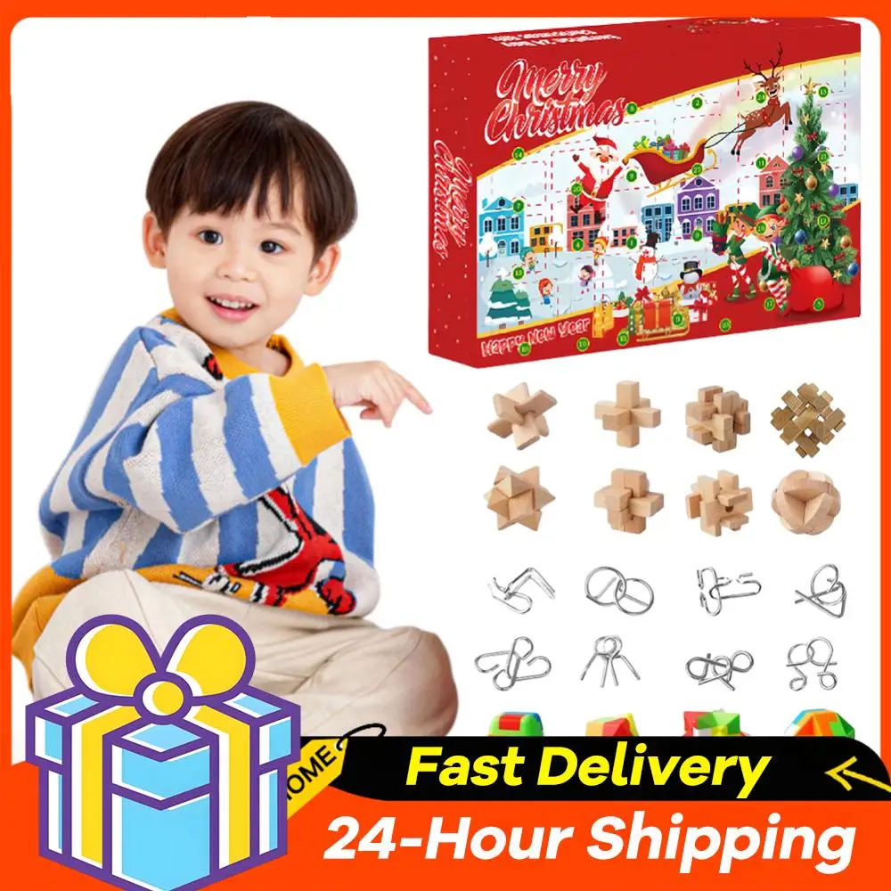 

Пластиковые металлические и деревянные головоломки Адвент-календарь Логические головоломки Семейные игры для мозга Игрушки Рождественский календарь обратного отсчета