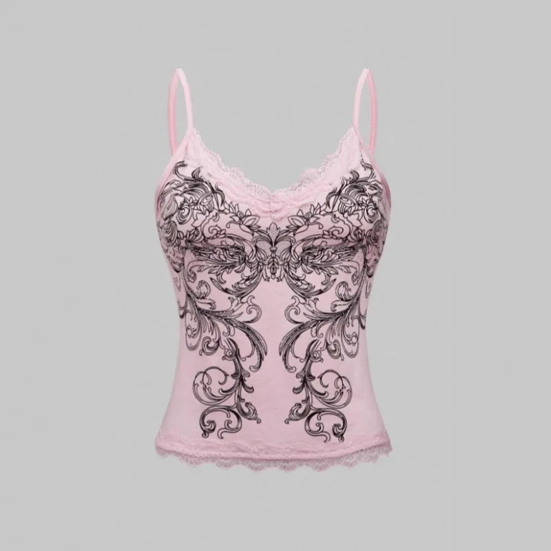 Damen V-Ausschnitt Cami Tank Top mit Spitzenbesatz, geraffter Vorderseite, Vintage-Schlangenmuster, schmal geschnittenes ärmelloses Oberteil für den Alltag, zum Schichten, Freizeit und für