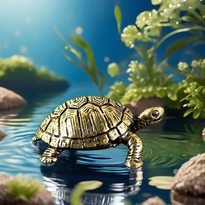 Desktop Feng Shui Ornament Miniatures Antique Tea Pet Crafts Gifts Pure Copper Turtle Statue Vintage Brass Tortoise Figurines - view 4