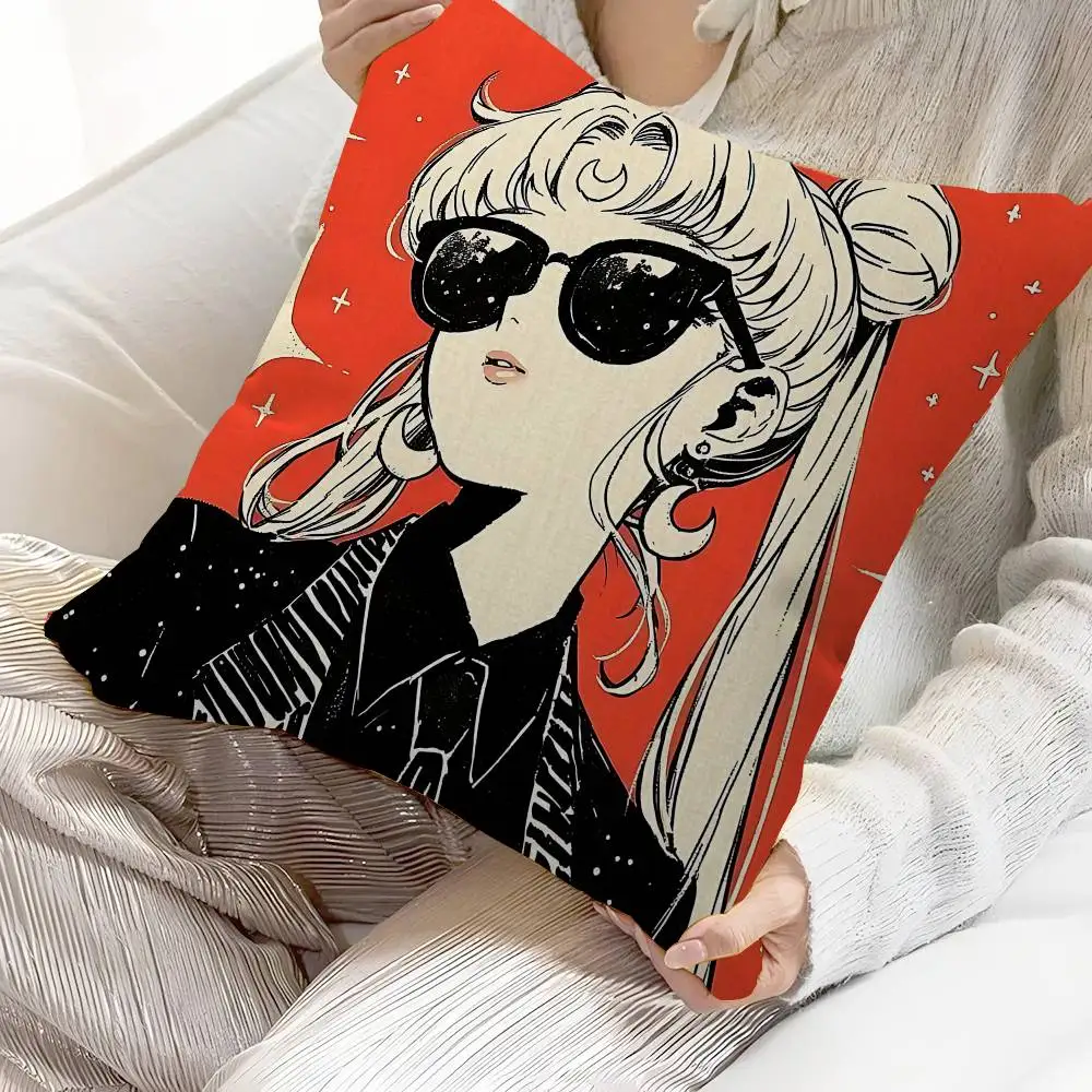 S-Sailores Cute Girl Moon Decorative Room Aesthetics Pillow Case Home Decor Bedroom Sofa Bed Couch Pillow Cover 45x45