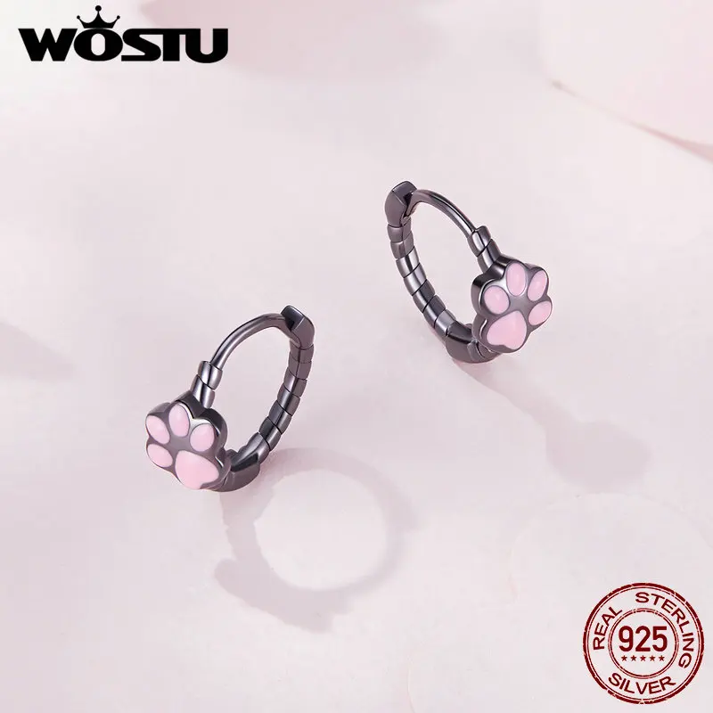 WOSTU – boucles d'oreilles en forme de griffes de chat pour femme, en argent Sterling 925, en noir, en or rose, avec animaux mignons, Clips, cadeau d'anniversaire