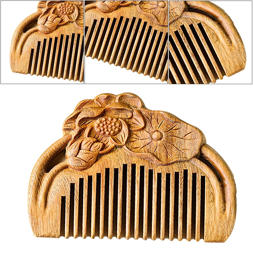 

Scalp Massager Wooden Comb Sandal Hair Carved Sandalwood Japanese-style Lotus Brush Brown