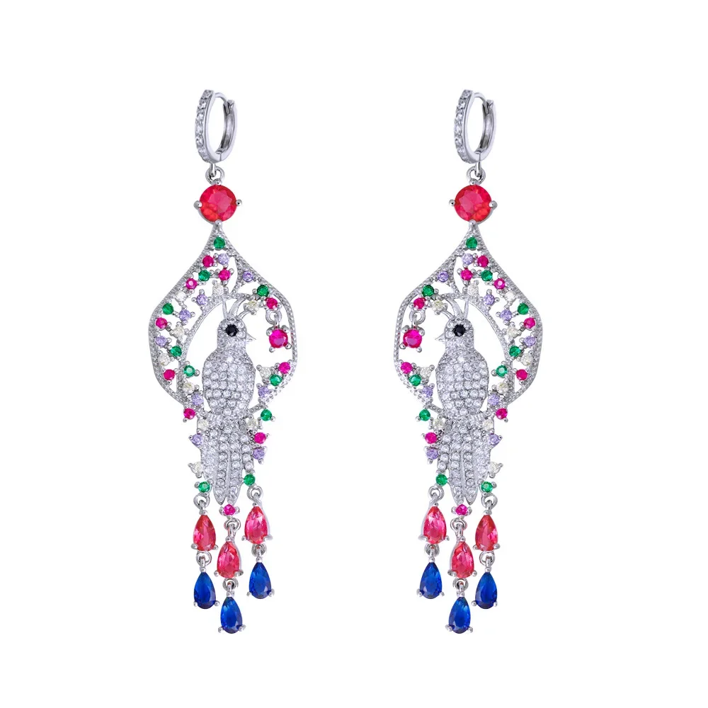 Exquisite Peacock Design Crystal Drop Earrings Colorful Rhinestone Statement Jewelry for Women Ideal Wedding Anniversary Gift