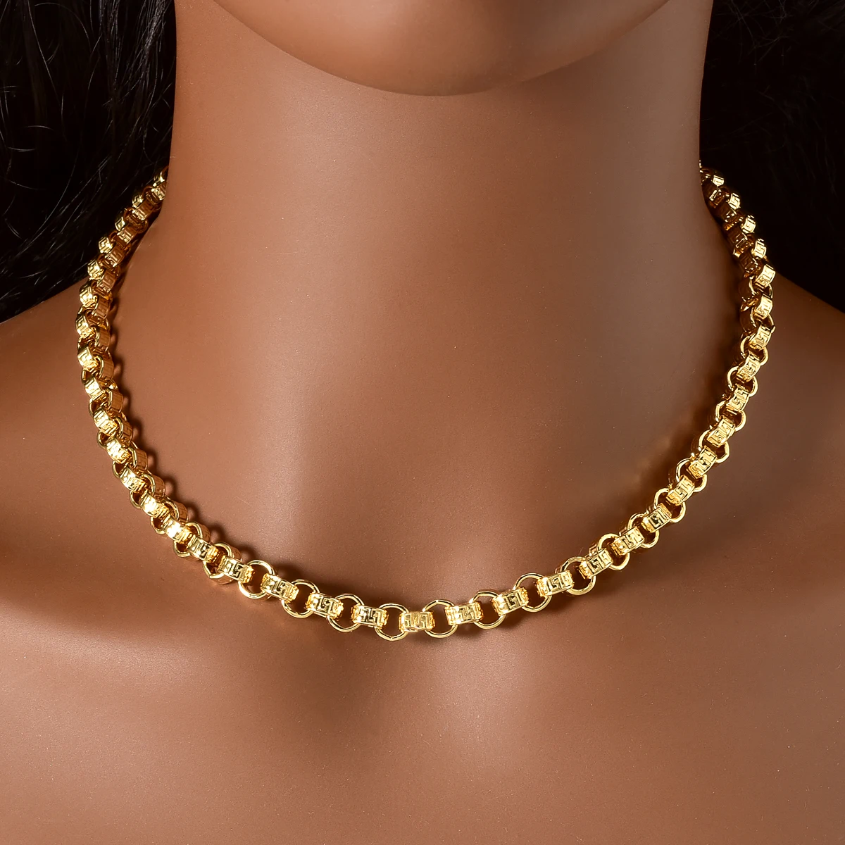 Men Gold Plated Chain Necklace Thick Square Link Choker Vintage Hip Hop Unisex Jewerly Chain Gift For Street Club Daily Occasion