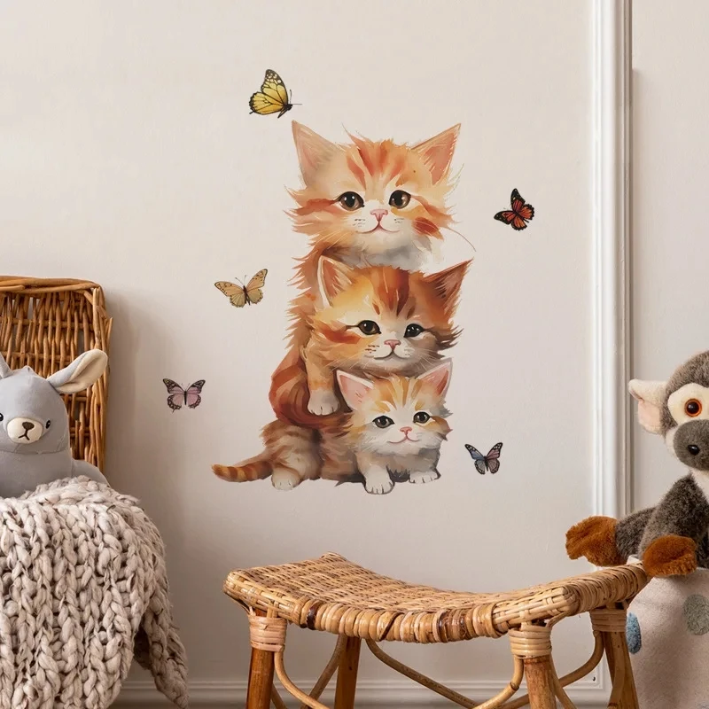 C168#Cute Kitten Wall Sticker Kids Room Background Home Decoration Mural Living Room Wallpaper Funny Decal