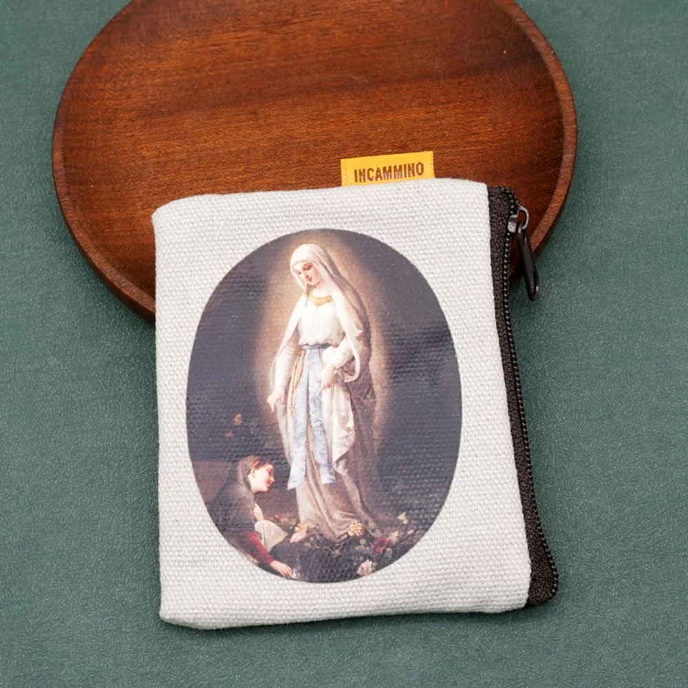Virgin Mary Bead Storage Bag Elegant Zippered Christian Jewelry Organizer Cartoon Design Devout Rosary Storage Bag Devotees