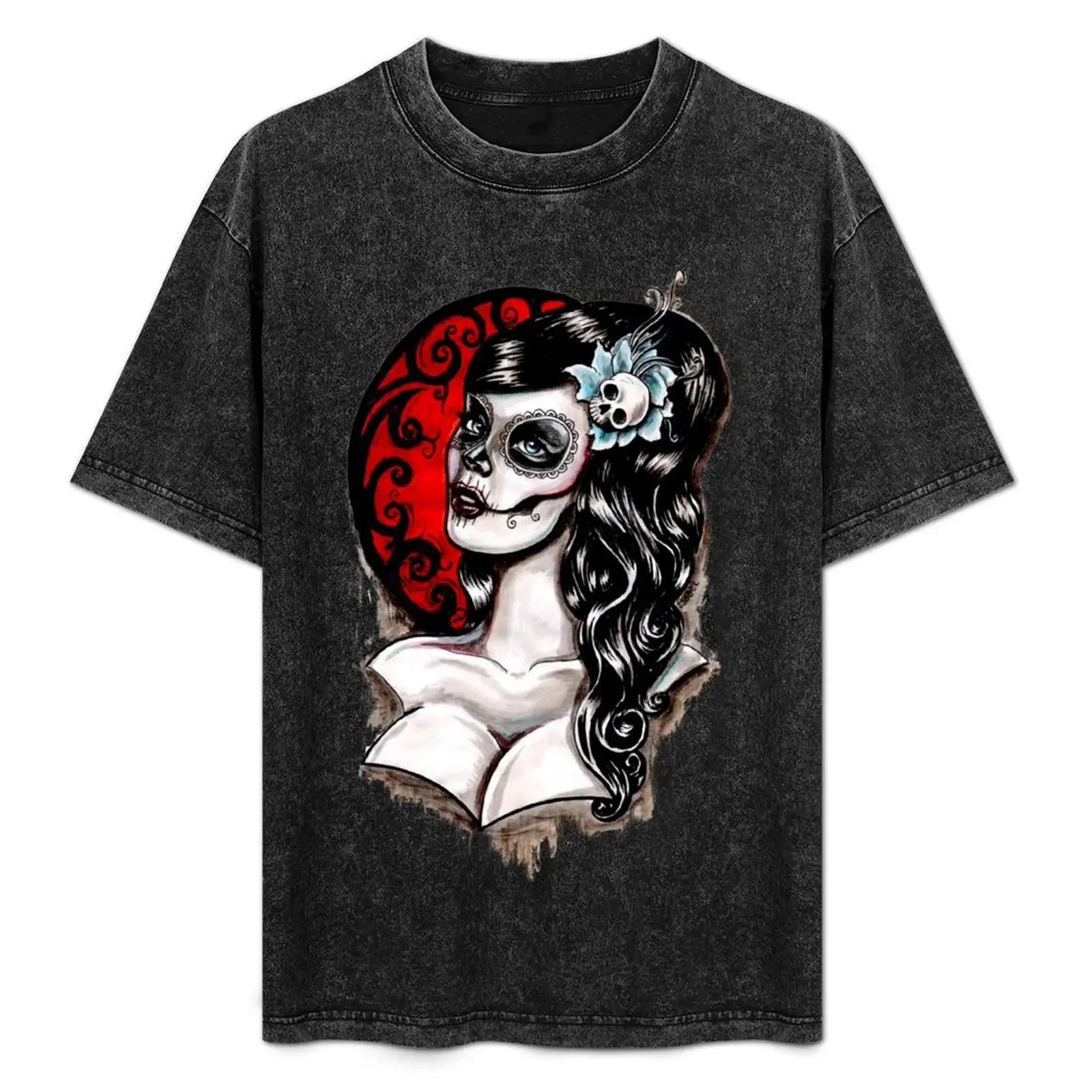 

Day of the dead pinup tattoo T-Shirt Summer Print Short Sleeve Tee