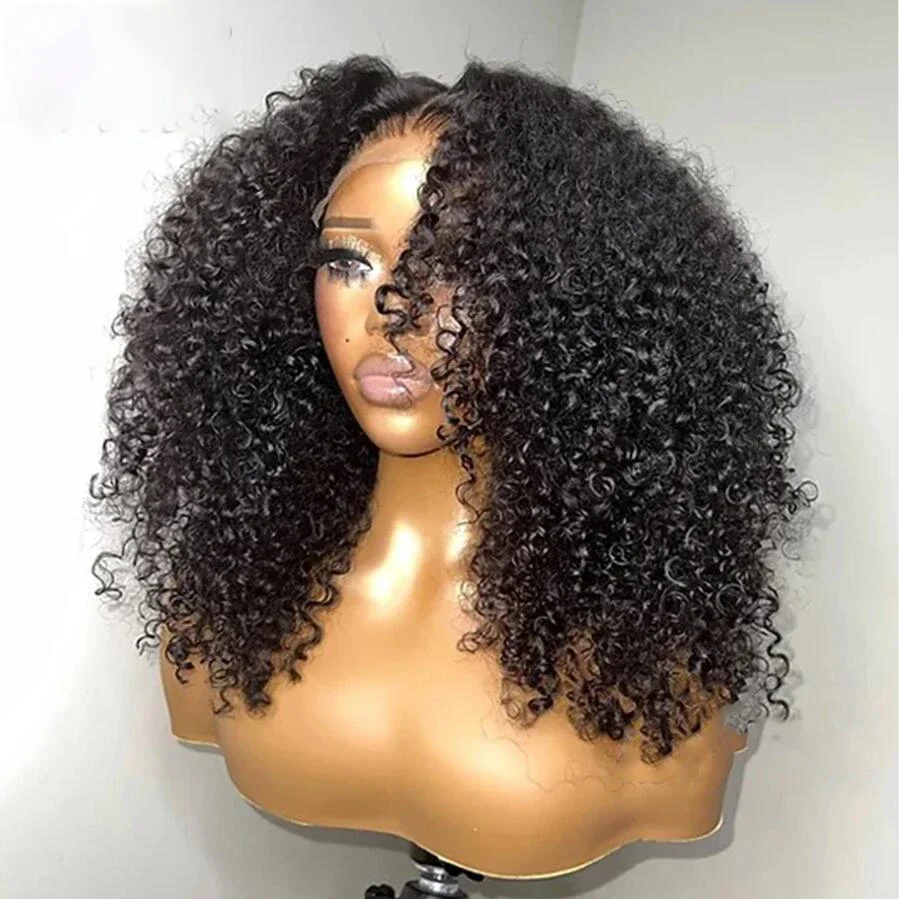 

Soft Natural Black Long 24Inch Glueless Kinky Curly Lace Front Wig For Women With Baby Hair Synthetic Preplucked Daily Fashion