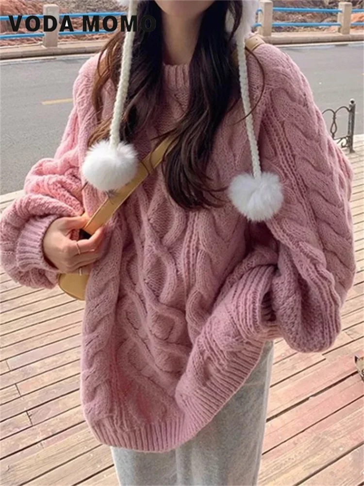 Autumn Winter Korean Casual Design Baggy Sweet Fashion Japanese Style Female Cozy All-match Sweater Pullovers Women Solid Retro