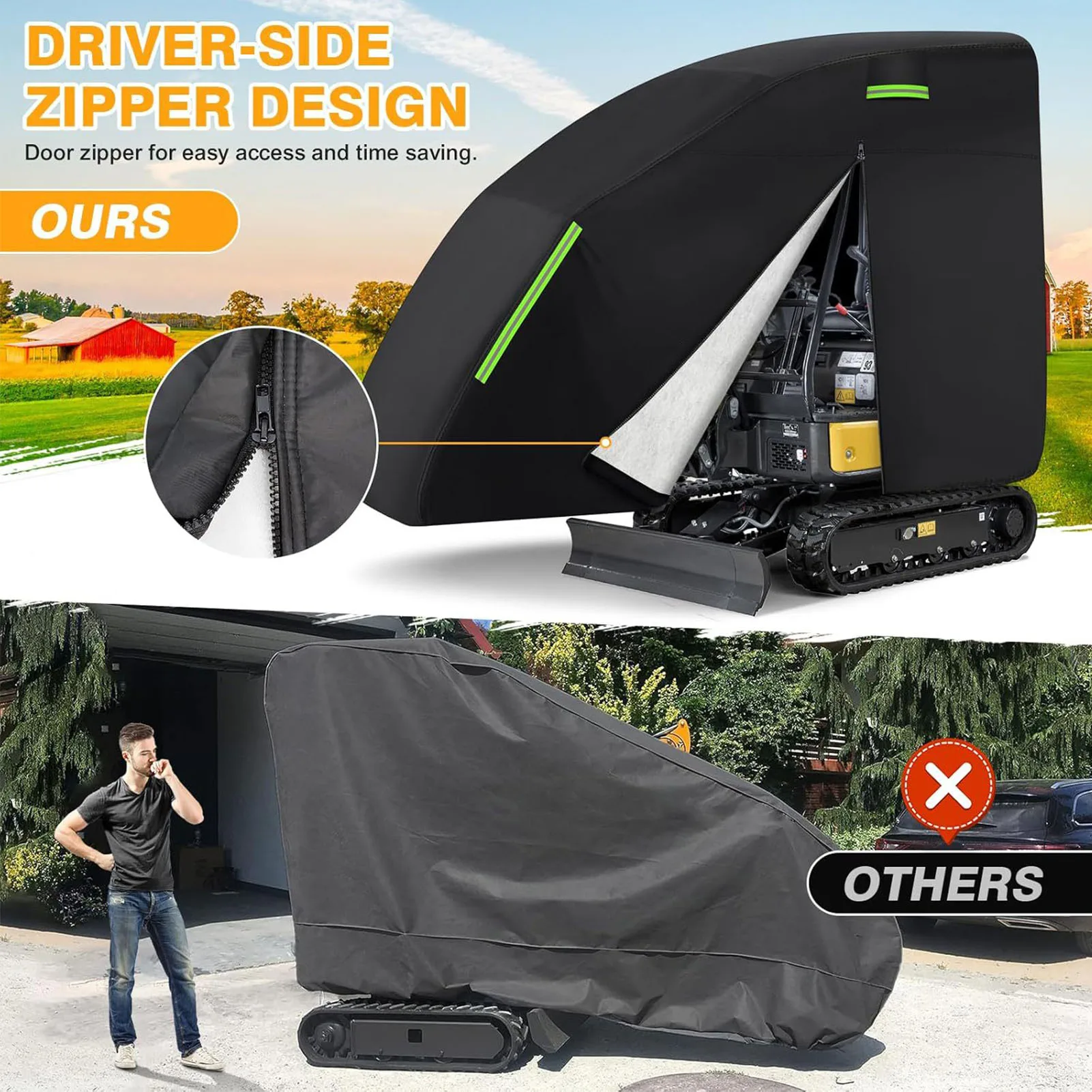 Mini Excavator Cover Fit for Bobcat E20 1760-3530lbs Water Proof 210D Oxford Fabric Zippered Exterior Accessories Black