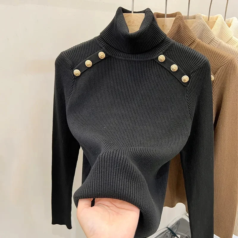 2025 الخريف والشتاء جديد سترة الكشمير المعنقة المرأة الياقة المدورة طويلة الأكمام متماسكة البلوز ضئيلة سترة الكشمير المعنقة #5