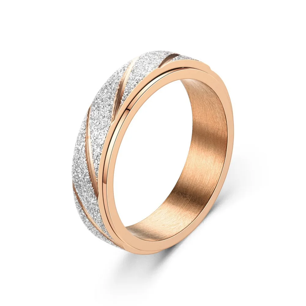 2026 Rose Gold Stainless Steel Anxiety Ring Women Men Fidgets Spinner Rings Engagement Bands Silver Color Fashion Jewelry 6mm