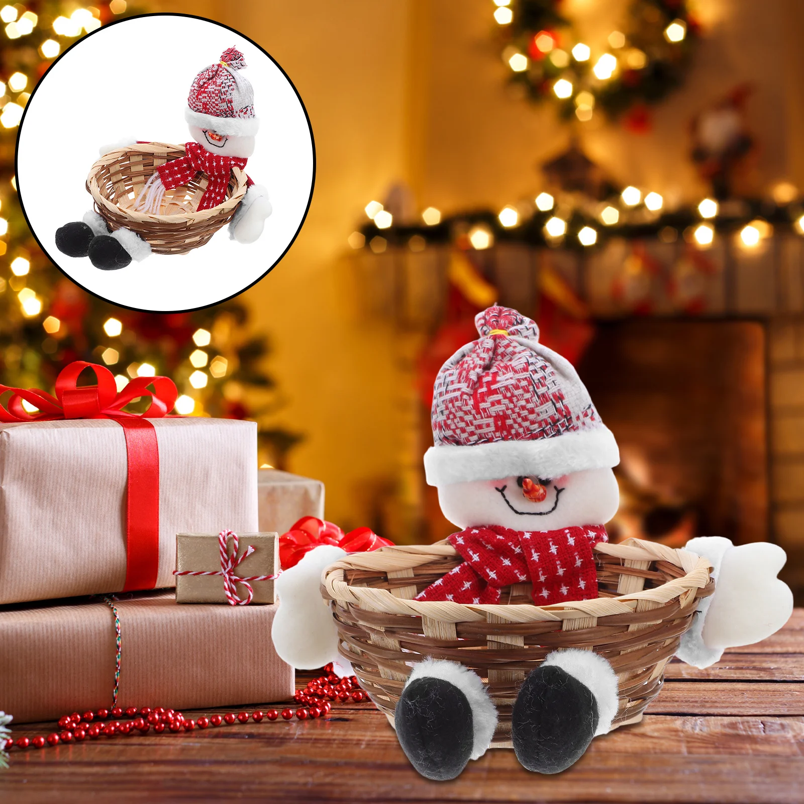 

Christmas Woven Basket Snowman Candy Holder Snack Bowl Holiday Table Desk Storage Basket Snack Bowl Christmas Treat Dish